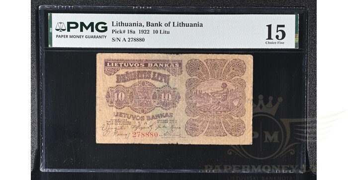 #18 1922 m. 10 litų, A seija, PMG15