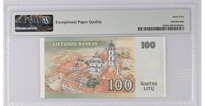 #62 2000 m. 100 litų  AG serija extra žemas numeris PMG65! 1