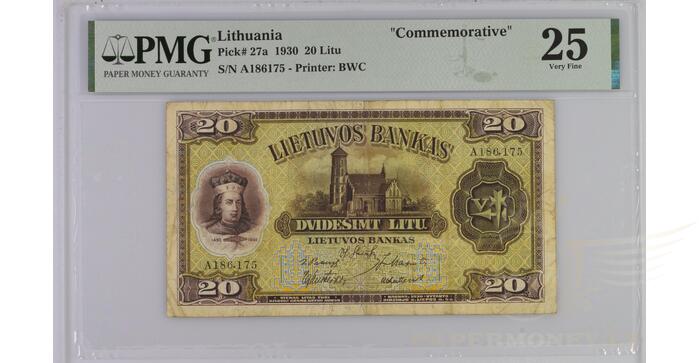 #27 1930 m. 20 litų serija A, PMG25