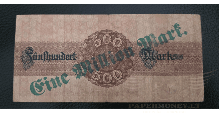 Vokietija 1923 1 milijonas markių  (500 markių) VF - GERMANY 1 000 000 Mark overprint on 500 Mark 1923, VF
