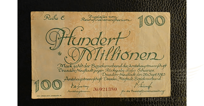 Vokietija 1923 100 milijonų markių VF - GERMANY BANKNOTE 100 MILLION MARK DRESDEN-NEUSTADT 1923, VF