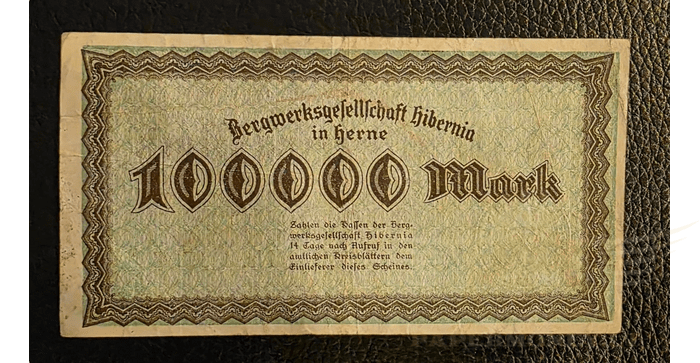 Vokietija 1923, 100000 markių VF - German Herne/ Bergwerksgesellschaft Hibernia, 100.000 Mark, 1923 - Very Fine