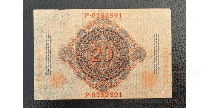 Vokietija 1908 20 markių VF -  20 Mark, 1908 Germany, VF