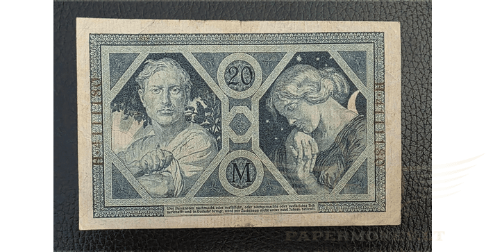 Vokietija 1915, 20 markių VF -  20 Mark, 1915 Germany, VF