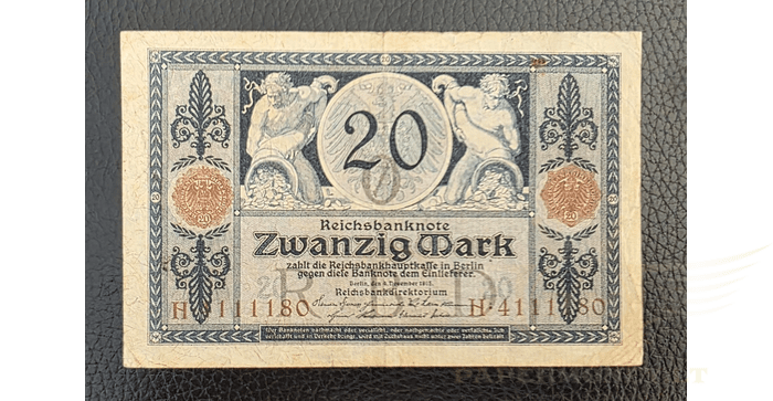 Vokietija 1915, 20 markių VF -  20 Mark, 1915 Germany, VF