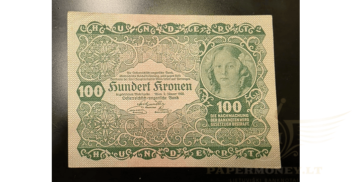 Austrija 1922 100 kronų  XF -  Austria, 100 Kronen, 1922, XF