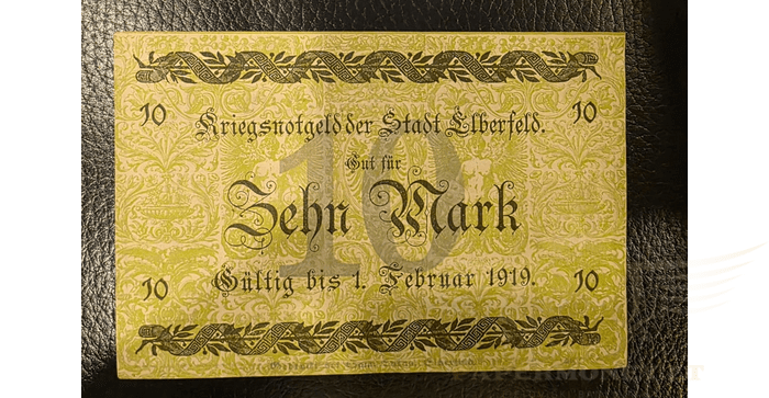 Vokietija 1918, 10 markių UNC - 1918 Germany ELBERFELD 10 Mark Banknote / Notgeld UNCIRCULATED