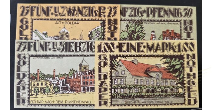 Geldapė (Goldap) 1921, 25,50,75 ir 100 pfenigių rinkinys, UNC
