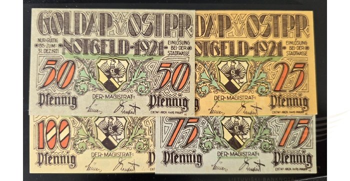 Geldapė (Goldap) 1921, 25,50,75 ir 100 pfenigių rinkinys, UNC