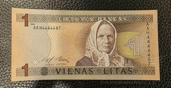 #53 1994 m. 1 litas  AAH4444xx serija UNC !