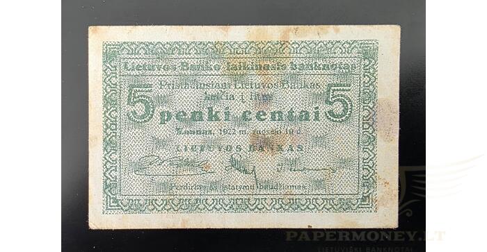 #2 1922 m. 09 mėn. 5 laikinieji centai VF!