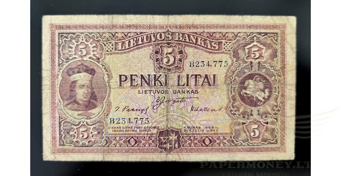 #26 1929 m. 5 litai serija B, VF !