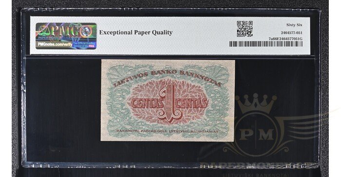 #7 1922 m. 1 centas serija O, PMG66 Top pop! 1