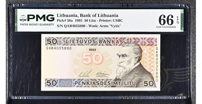 #58 1993 m. 50 litų  QAB serija PMG66