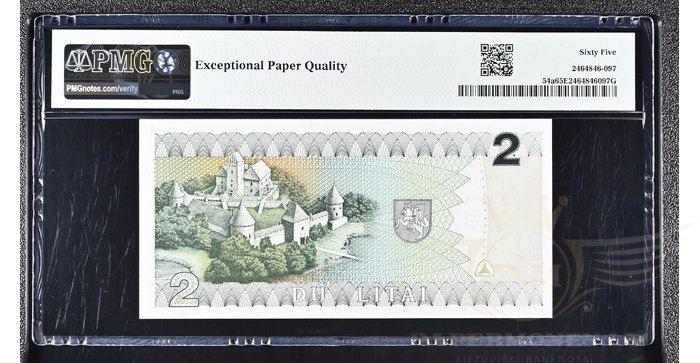 #54 1993 m. 2 litai  DAA serija PMG65!