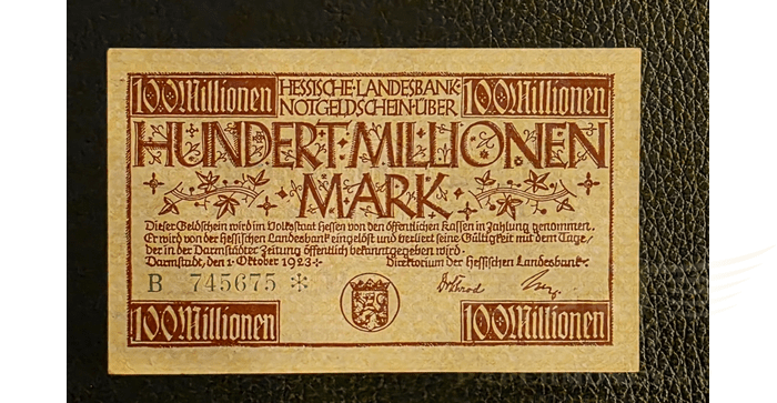 Vokietija 1923, 100 milijonų markių aunc - Darmstadt/ Hessische Landesbank, 100.000.000 Mark, 1923 Germany, aunc