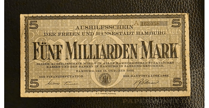 Vokietija 1923, 5 milijardai markių VF - Germany/Hamburg 5 000 000 000 Mark, VF, 1923