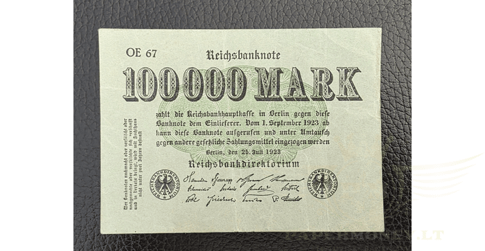 Vokietija 1923, 100 000 markių VF -  100000 Mark 1923. Germany banknote, Reichsbanknote, VF