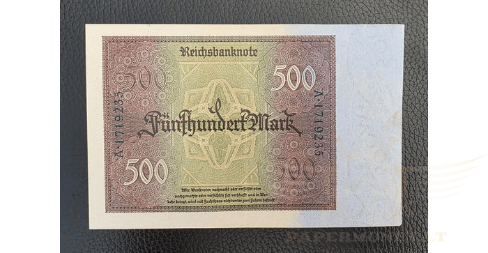 Vokietija 1922, 500 markių VF -  Germany, Reichsbanknote, 500 marks, 27 Marz 1922, VF