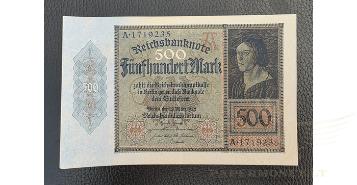 Vokietija 1922, 500 markių VF -  Germany, Reichsbanknote, 500 marks, 27 Marz 1922, VF