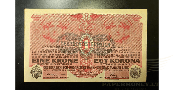 Austrija 1916 1 krona aUNC -  Austria 1916 Banknote 1 Krone, aunc