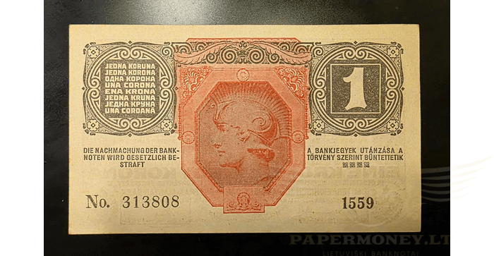 Austrija 1916 1 krona aUNC -  Austria 1916 Banknote 1 Krone, aunc