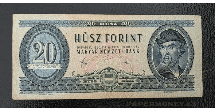Vengrija 1980 20 forintų VF - Hungary 20 Forint 1980, VF