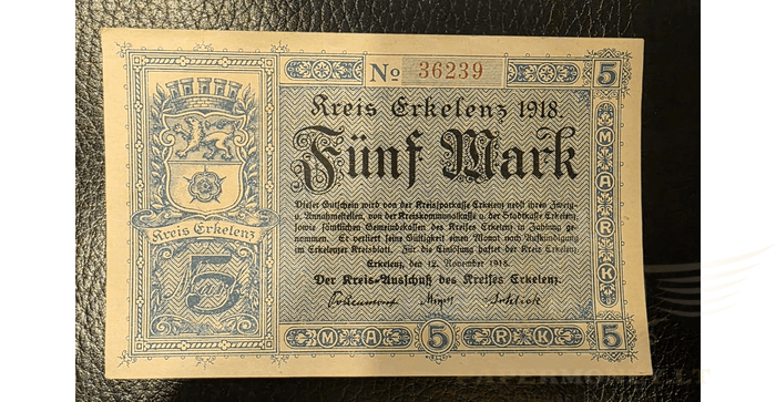 Vokietija 1918, 5 markės aUNC -  1918 Germany/District of Erkelenz 5 Mark