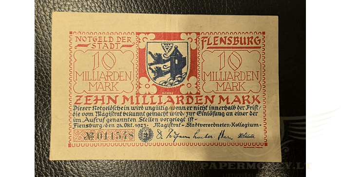Vokietija 1923, 10 milijardų markių VF - GERMANY BANKNOTE 10 BILLION MARK SATDT-FLENSBURG 1923 VF