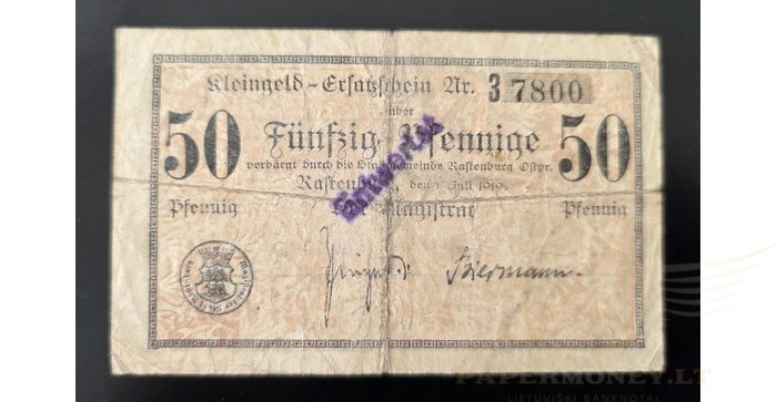 Raistpilis, (Rastenburg) 1919, 50 pfenigių,3 serija, F