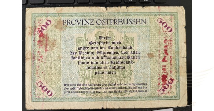 Karaliaučius 1922, 500 markių, F