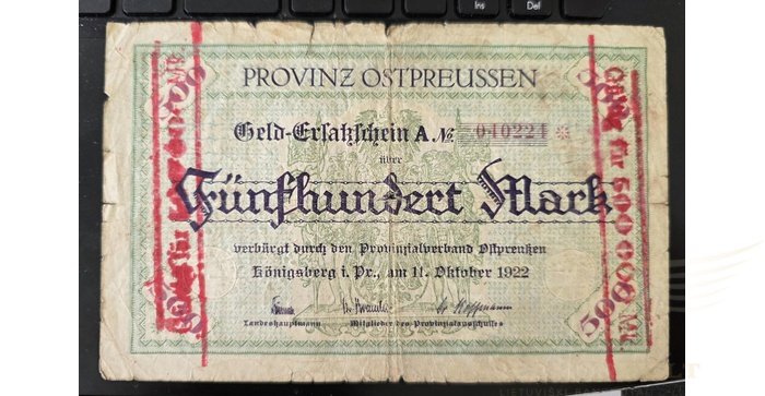 Karaliaučius 1922, 500 markių, F