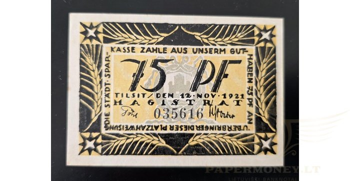 Tilžė, 1921, 75 pfenigiai,UNC