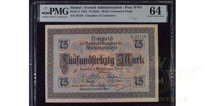 1922 m. 75 Memel markės, PMG64!