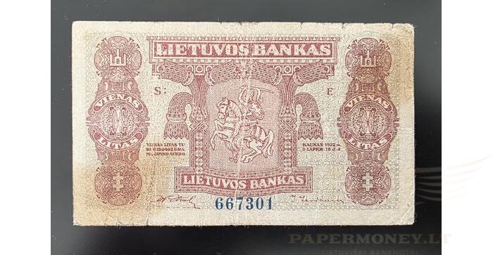 #13 1922 m.  1 litas serija E, VF!