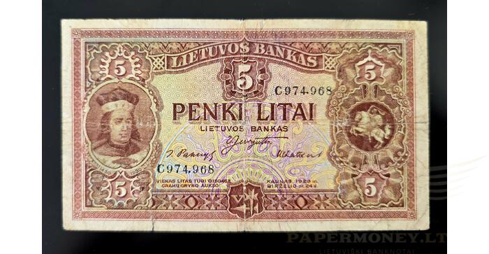 #26 1929 m. 5 litai serija C, VF !