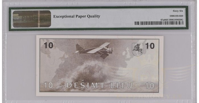 #47a 1991 m. 10 litų  AA serija PMG66 Klaida!