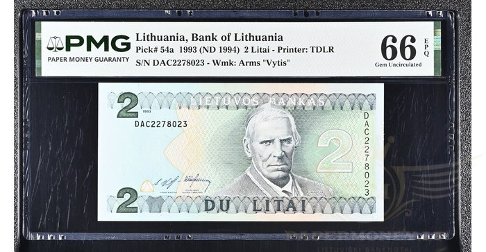 #54 1993 m. 2 litai  DAC serija PMG66 !