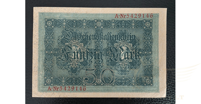 Vokietija 1914 50 markių XF - 50 Mark Germany 1914 banknote XF