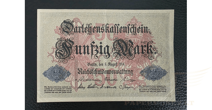 Vokietija 1914 50 markių XF - 50 Mark Germany 1914 banknote XF