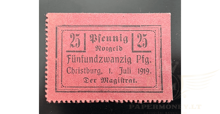 Vokietija 1919 25 pfenigiai UNC - Germany Christburg Dzierzgoń City Emergency Money Voucher 25 Pfennig 1919, UNC