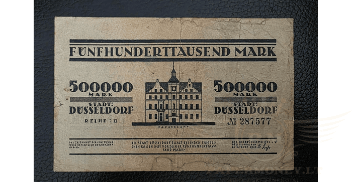 Vokietija 1923 500 000 markių VF - GERMANY DUSSELDORF 500000 MARK 1923 EMERGENCY MONEY NOTGELD, VF