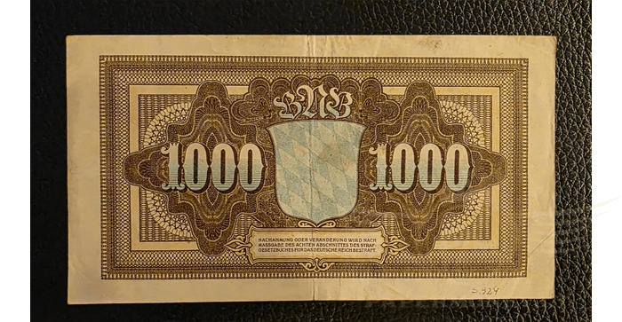 Vokietija 1922  1000  markių VF - Bayerische Notenbank, 1000 Mark, 1922 Germany, Munchen, VF