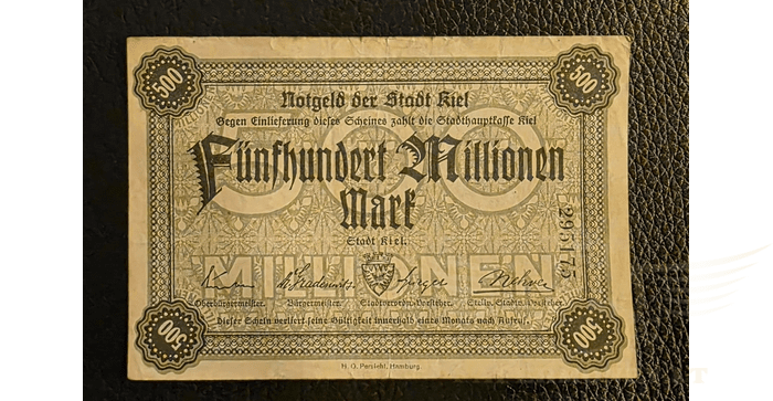 Vokietija 1923, 500 milijonų markių VF - Germany Kiel/ Stadt, 500.000.000 Mark, 1923, VF