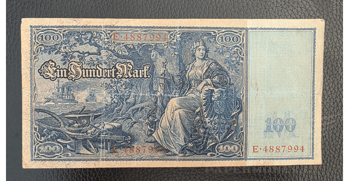 Vokietija 1910, 100 markių VF - Germany 1910 100 Mark Note 1910 Pick 43 Very Fine