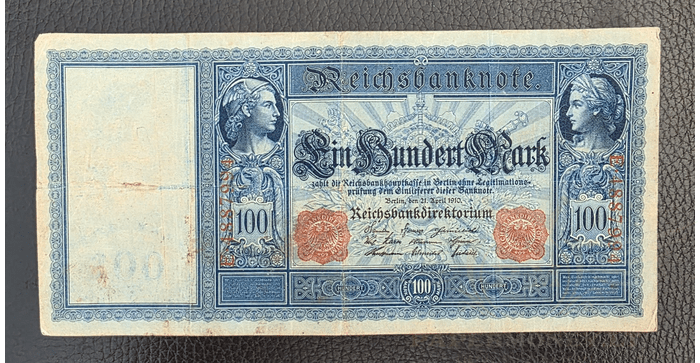 Vokietija 1910, 100 markių VF - Germany 1910 100 Mark Note 1910 Pick 43 Very Fine