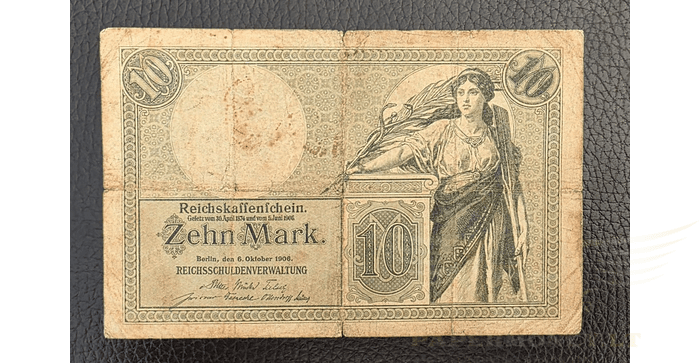 Vokietija 1906, 10 markių VF - Germany 10 mark 1906. VF. P-9a