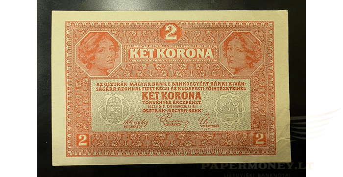 Austrija 1917 2 kronos aUNC -  1917 Austria 2 Kronen Banknote Catalogue # P50 AU About Uncirculated