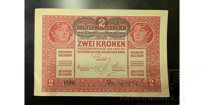 Austrija 1917 2 kronos aUNC -  1917 Austria 2 Kronen Banknote Catalogue # P50 AU About Uncirculated