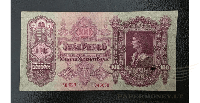 Vengrija 1930 100 pengo * serija VF - Hungary 100 Pengo 1930 BANKNOTE * series